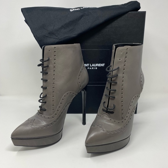 Saint Laurent - Size 37 - Janis 105 Booties - Calf Leather - Grey - Never Worn - Picture 13 of 13